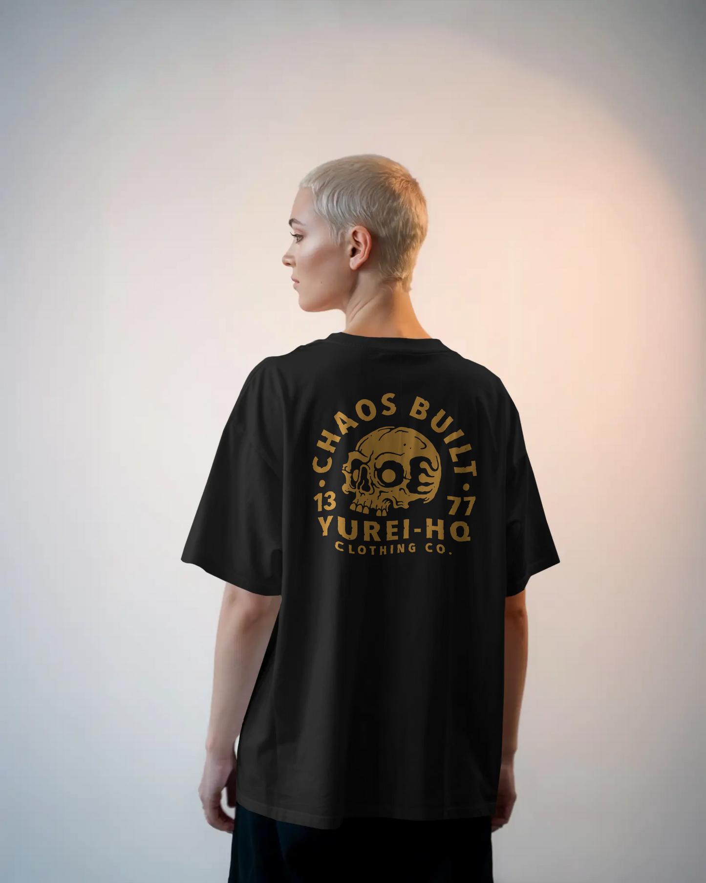 Chaos Built Heavy weight tee black gold print