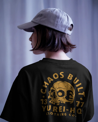Chaos Built Heavy weight tee black gold print