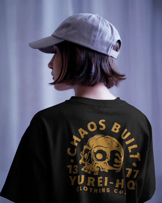 Chaos Built Heavy weight tee black gold print